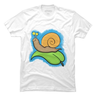 Men's Design By Humans Cute, happy snail on a leaf cartoon illustration By thefrogfactory T-Shirt