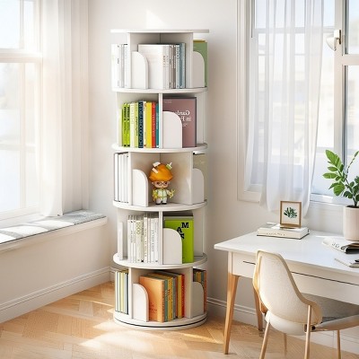 ALEXOUN Rotating Bookshelf on Wheels,360° Spinning Book Shelf Tower,Space-Saving, Narrow Rolling Bookshelves for Small Space,Corner,Bedroom,Office