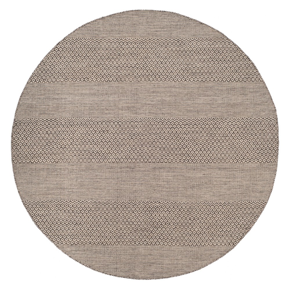4' Round Striped Woven Area Rug Ivory/Anthracite - Safavieh