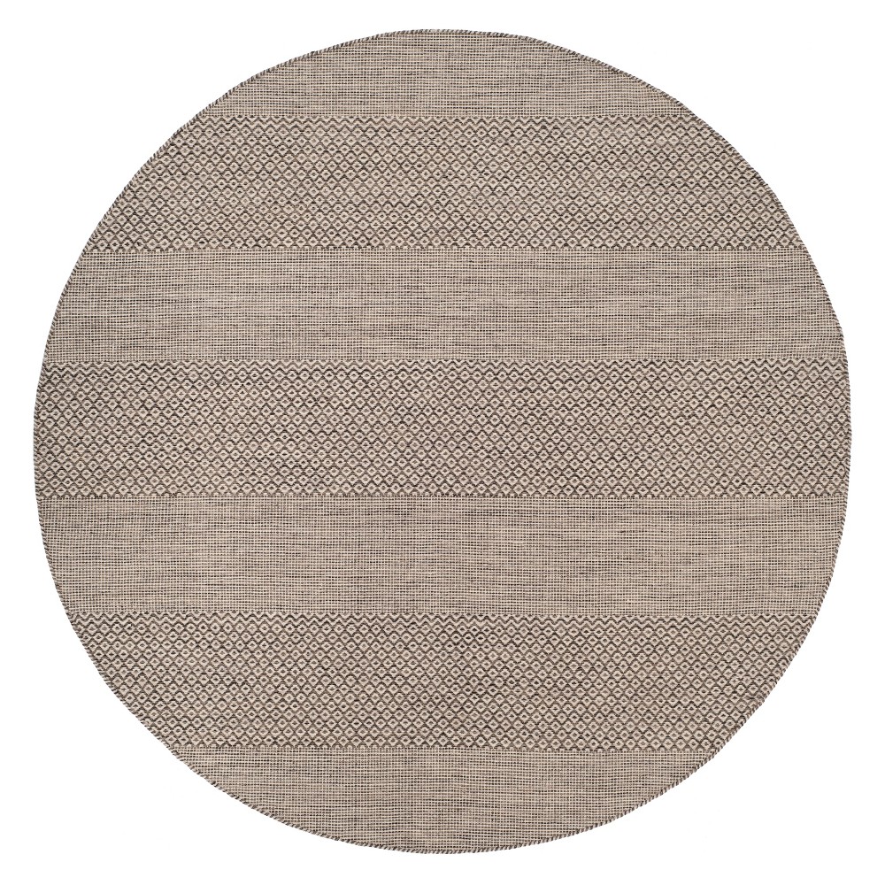  Round Striped Woven Area Rug Ivory/Anthracite