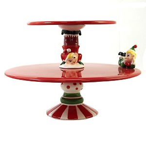6.25 In Elf Tiered Pedestal Cake Plate Christmas Plater Stand Serving Platters - 1 of 4