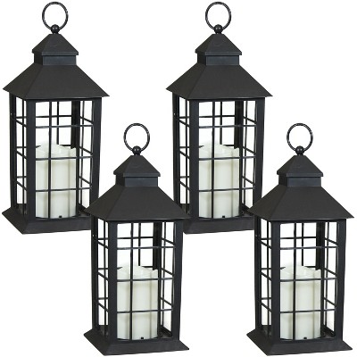 Sunnydaze 12" Fairfax Black Traditional Style Plastic and Glass Battery Operated Indoor LED Candle Lantern 4pk