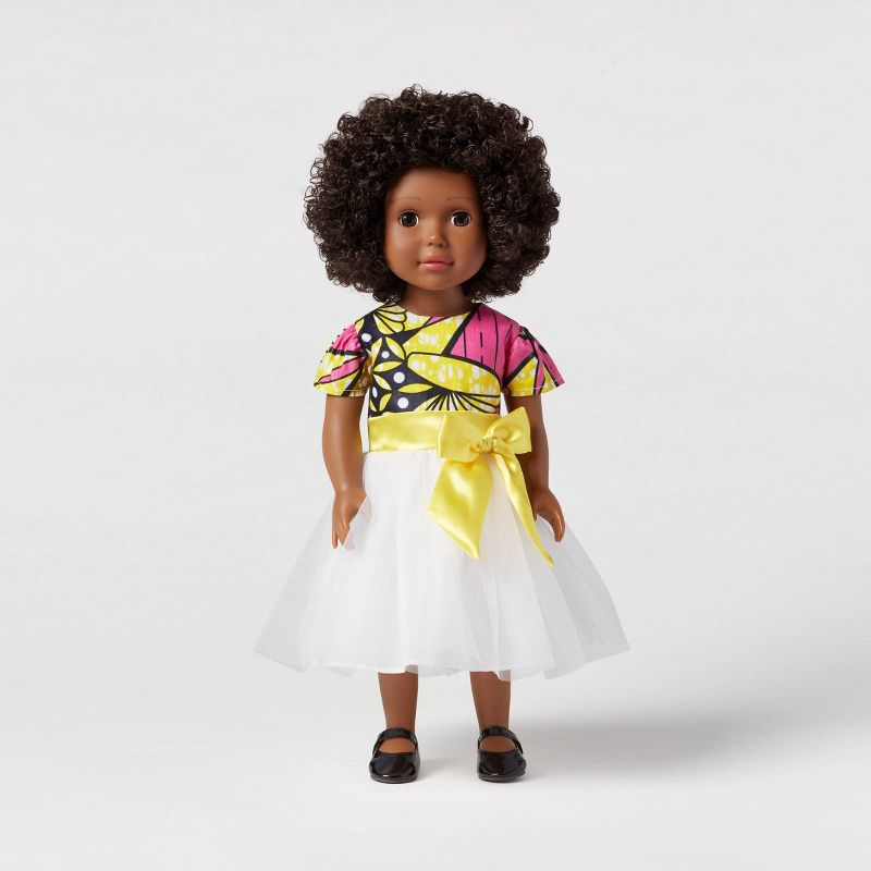 Ikuzi Dolls Pink &#38; Yellow Dress Doll with Black Hair 18&#34; Fashion Doll, 1 of 8