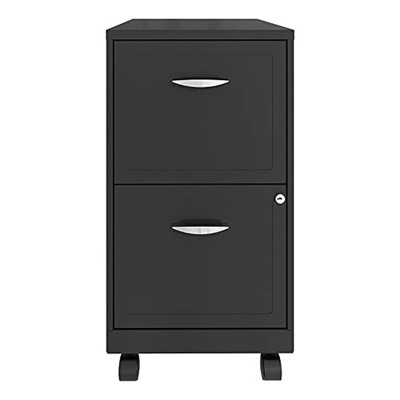Black 2-Drawer Mobile Metal File Cabinet with Lock