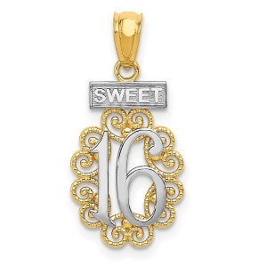 Black Bow Jewelry 14k Yellow Gold and White Rhodium Filigree Sweet 16 Pendant, 11 x 23mm - 1 of 4