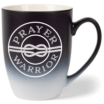 Elanze Designs Prayer Warrior Two Toned Ombre Matte Black and White 12 ounce Ceramic Stoneware Coffee Cup Mug