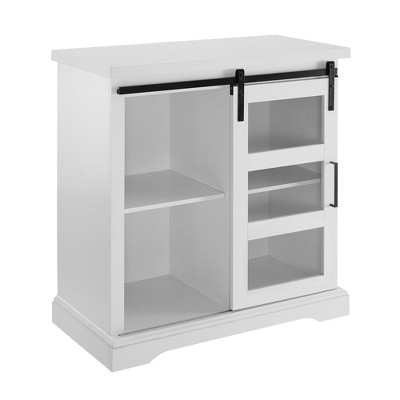 Tertia Transitional Accent Cabinet with Sliding Glass Door Solid White - Saracina Home: Laminated, Divided Storage, Adjustable Shelves