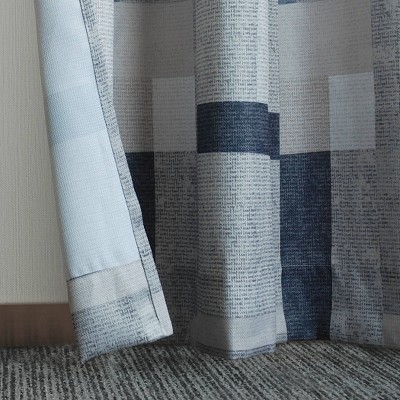 Navy and White Geometric Polyester Sheer Grommet Curtain Panel 40" x 63"