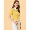INSPIRE CHIC Women's Vintage Peter Pan Collar Contrast Puff Short Sleeve Blouse - 3 of 4