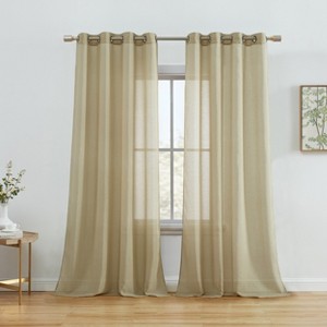 HLC.ME Semi Sheer Voile Light Filtering Transparent Window Curtain Grommet Panels - Set of 2 - 1 of 4