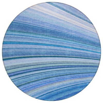 Denim Blue And Sky Blue Abstract Washable Indoor Outdoor Area Rug