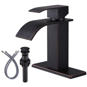 WOWOW Single Handle Waterfall Bathroom Faucet with Deckplate - 1 of 4
