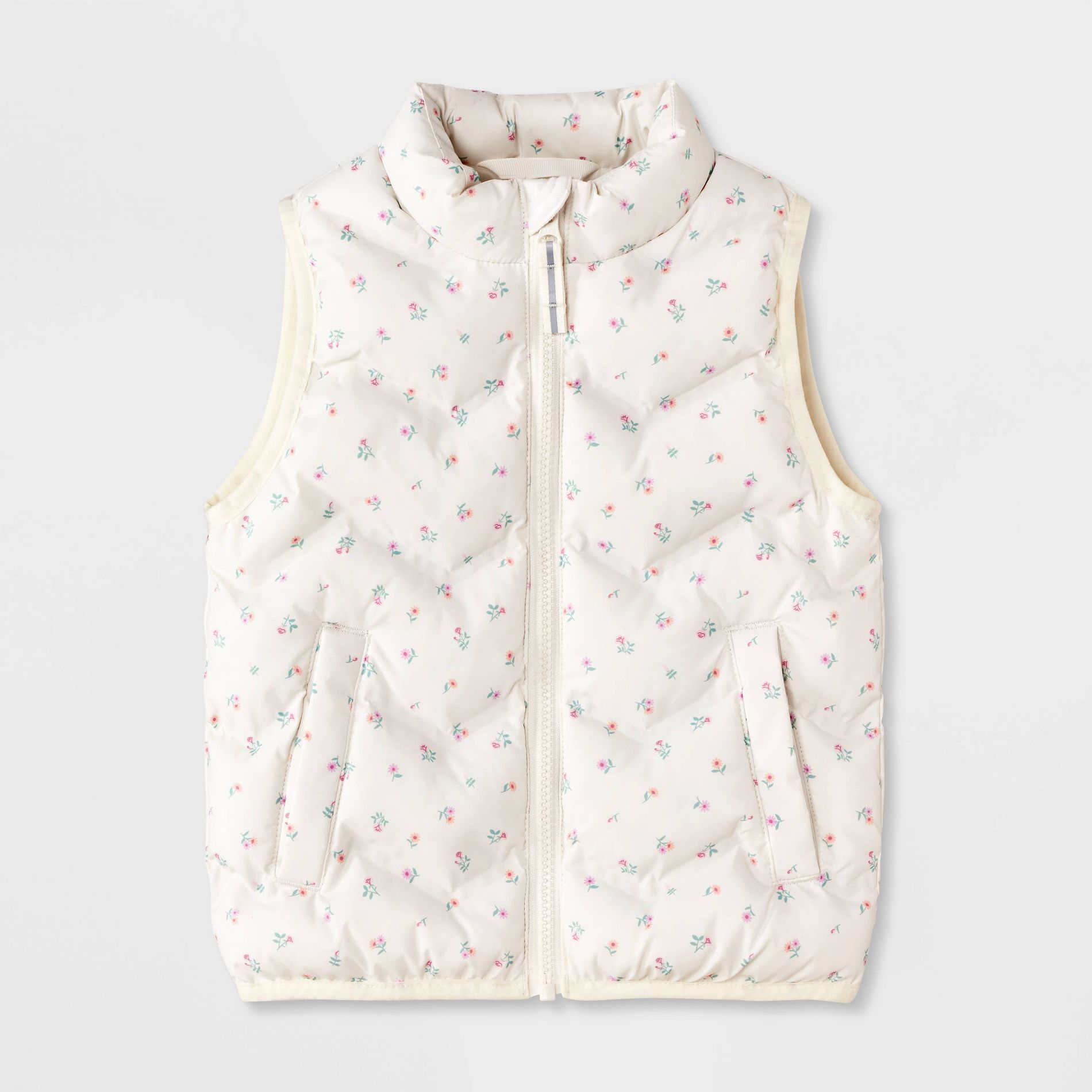 Toddler Girls' Calico Floral Quilted Puffer Vest - Cat & Jack™ Cream
