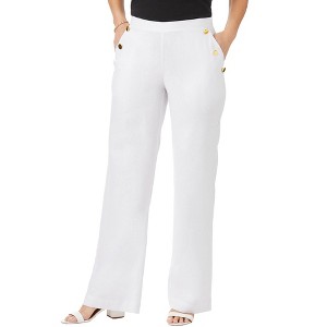 Jessica London Women's Plus Size Linen Wide Leg Sailor Pant - 1 of 4