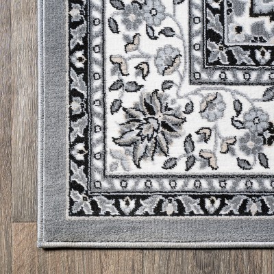 Modern Persian-Style Medallion 2'x10' Area Rug in Gray and Cream