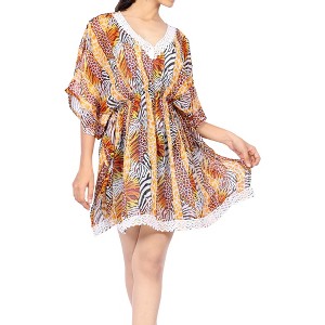 HAPPY BAY Women's Summer Vacation Beachwear Mini Swim Suit Short Beach Dress Swimwear Bathing Suit Cover Ups Medium-Large Orange Animal Icon - 1 of 4