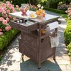BAOURE 40.5" Outdoor Grill Cart with Stainless Steel Top, Solid Wood Storage Cabinet with Drop Leaf, Lockable Wheels - Brown - 4 of 4
