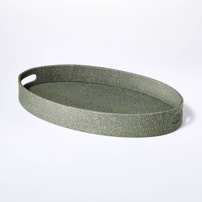 Large Oval Leather Shagreen Tray Green - Threshold™ designed with Studio McGee
