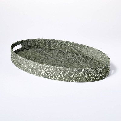 Image of Large Oval Leather Shagreen Tray Green - Threshold™ designed with Studio McGee