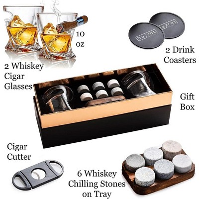 10oz Clear Glass Whiskey and Cigar Holder Set