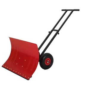 30 Inch Heavy Duty Wheeled Snow Shovel with Adjustable 5-Position Handle and Multi-Angle Carbon Steel Blade, Ergonomic Back-Saving for Pavement, Yard - 1 of 4