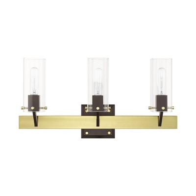 Beckett Mid-Century Modern 3-Light Satin Brass Vanity with Clear Glass
