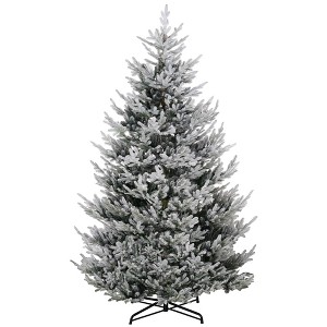 9 FT Artificial Christmas Tree, Flocked Hinged Xmas Tree with 1939 Tips, Steel Base, Auto Open - 1 of 4
