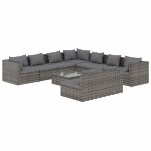 vidaXL 10-Piece Patio Lounge Set with Cushions -Outdoor Furniture - Gray Poly Rattan - Water-Resistant Modular Design - Sturdy & Lightweight - 1 of 4