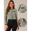 INSPIRE CHIC Women's Elegant Contrast Piping Round Neck Button Front Long Sleeve Tweed Blazer - 2 of 4