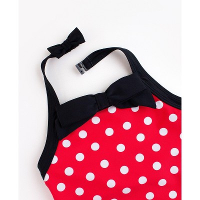 RuffleButts Toddler Girls UPF50+ Halter One Piece - Red Vintage Polka Halter, 4T — фото 2