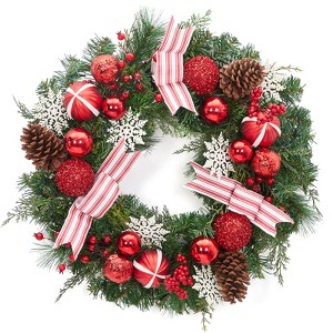 Christmas Wreath, Artificial Christmas  Wreaths, Xmas Wreath with Pine Cone and Berries, Xmas Decorations for Windows, Wall, Mantel,  Front Door - 1 of 4