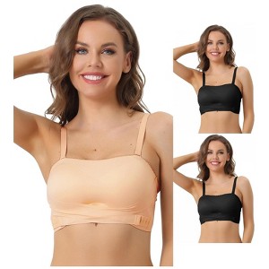 INSPIRE CHIC Women's Strapless Breathable Wirefree Adjustable Straps Push-up Removable Pad Bralettes 3 Packs - 1 of 4