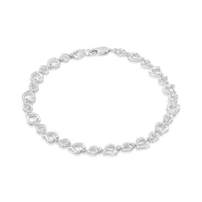 Haus of Brilliance Silver Prong Set Diamond Accent Alternating Heart Link Bracelet
