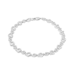 Haus of Brilliance Silver Prong Set Diamond Accent Alternating Heart Link Bracelet - 1 of 4