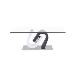 47" Coffee Table with Glass Top, Pedestal Style Base and Two-Tone Design for Living Room or Modern Interiors - 1 of 4