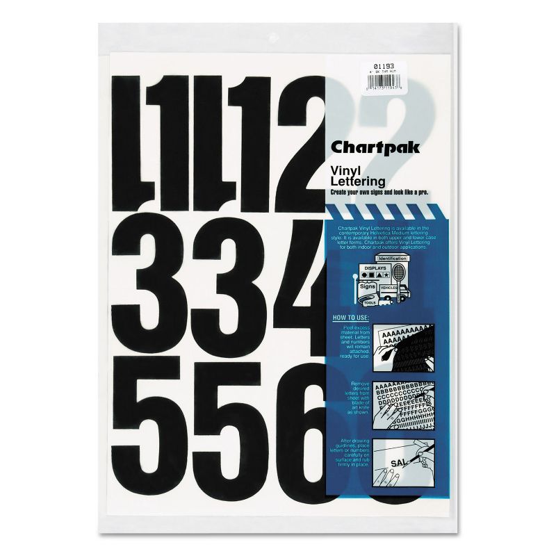 Chartpak Press-On Vinyl Numbers Self Adhesive Black 4"h 23/Pack 01193, 1 of 2