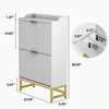 Shoe Storage Cabinet with 2 Flip Drawers - Narrow Freestanding Shoe Organizer with Fluted Panel, Hidden Entryway Cabinet(White) - 3 of 4
