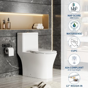 Elongated One-Piece Toilet w/Soft-Close Seat, Ceramic & PP, White, Multiple Styles - 1 of 4