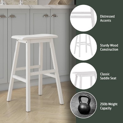 Sea White Wood Saddle Seat Backless Swivel Bar Stool