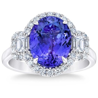 Pompeii3 5Ct Oval Simulated Tanzanite Moissanite & Lab Created Diamond Ring 10k White Gold