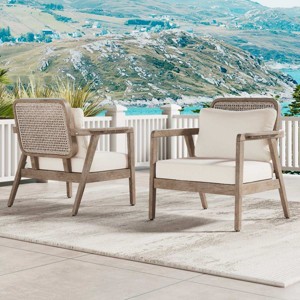 Modern Acacia Wood Club Chairs,Cream Fabric Cushion Patio Club Chair,Double Sided Woven Backrest Solid Acacia Wood Garden Chair-Coolbibila - 1 of 4