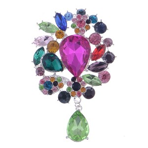 Anna-Kaci Crystal Rhinestone Faux Pearl Flower Swirl Wreath Fashion Pin Brooch - 1 of 4