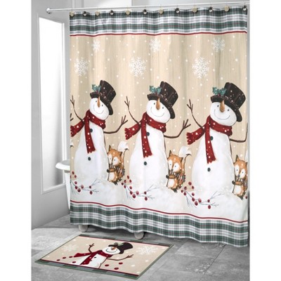 Snowman Beige and Green Cotton Christmas Bath Rug