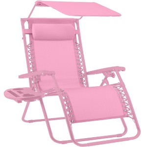 Best Choice Products Folding Zero Gravity Recliner Patio Lounge Chair w/ Canopy Shade, Headrest, Tray - 1 of 4