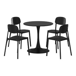 WestinTrends Playa 5-Piece Indoor Outdoor Metal Round Patio Dining Table Set With Stackable Resin Patio Side Chairs - 1 of 4