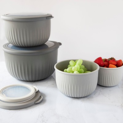 Gray Plastic Nesting Mixing Bowls with Lids, 8 Piece Set