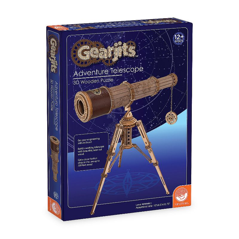 Gearjits: Telescope – Wooden 3D Building Puzzle for Teens & Adults – Build Your Own Telescope – Great STEAM Gifts for Ages 12+, 1 of 5