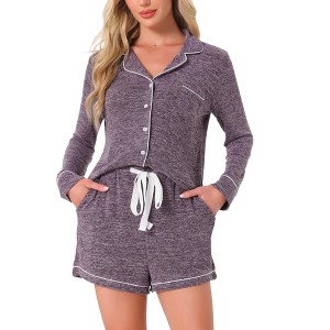 INSPIRE CHIC Women's Soft Button Up with Pockets Notch Collar Long Sleeve and Shorts Lounge Set - 1 of 4
