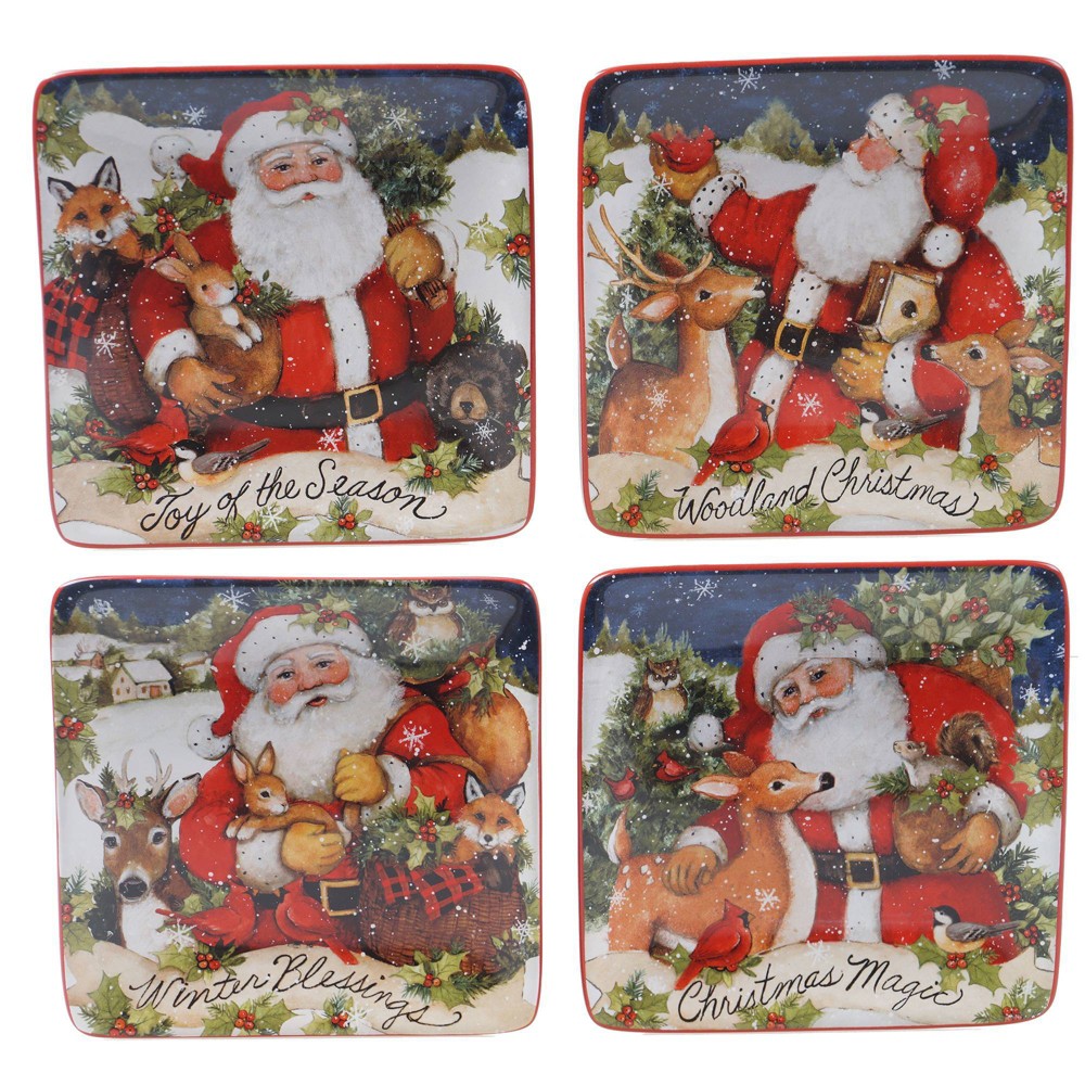 Photos - Other kitchen utensils Certified International 6" 4pk Earthenware Magic of Christmas Santa Canape Plates - Certified Inte 