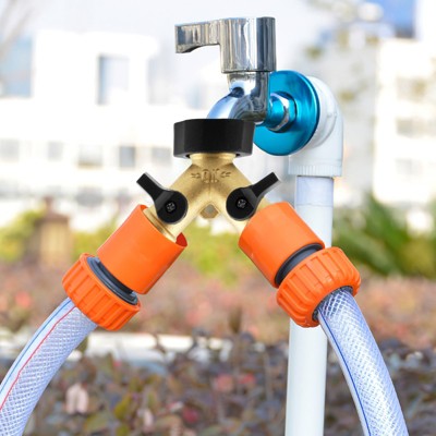 Maggift Landscape Equipment Parts and Accessories, Two Way Valves, Garden Hose Diverter Y-Connectors for Garden, Lawn, Gold, 3.35"*3.35"*2.76"
